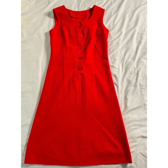 Red Sleeveless Dress with Scalloped edging button detail - Picture 1 of 8